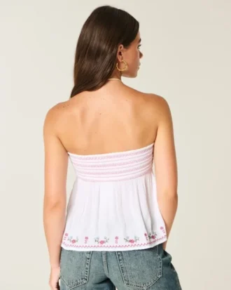 Top babydoll sem alças com bordado