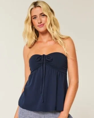 Top babydoll sem alças com cintura marcada