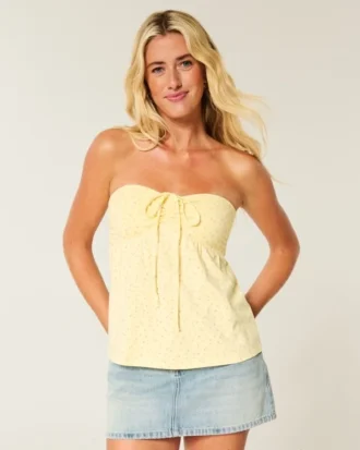 Top babydoll sem alças com cintura marcada