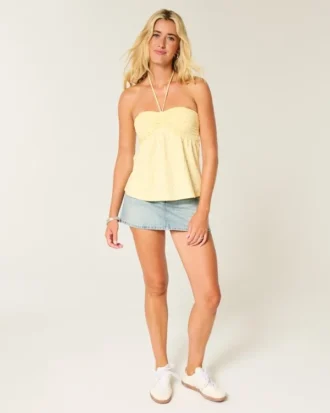 Top babydoll sem alças com cintura marcada