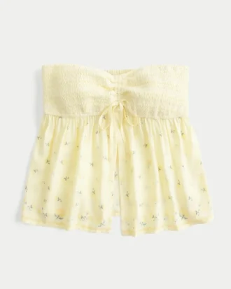 Top babydoll sem alças com smock no peito