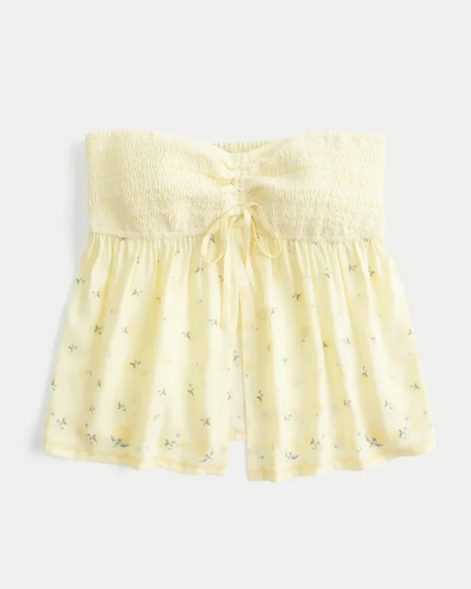 Top babydoll sem alças com smock no peito Top babydoll sem alças com smock no peito