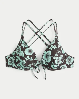 Top de biquíni com alças finas e aro, com padrão floral