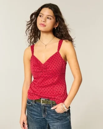 Top de chiffon com acabamento em renda