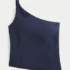 Top de um ombro só em mistura de linho