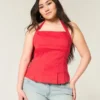 Top halter com costas abertas e pregas