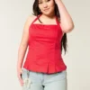 Top halter com costas abertas e pregas