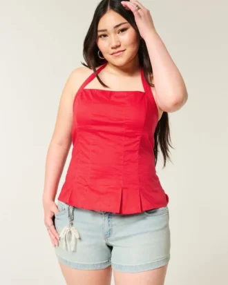 Top halter com costas abertas e pregas