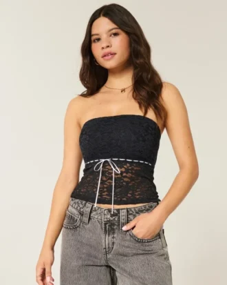 Top tubular com renda em toda a peça