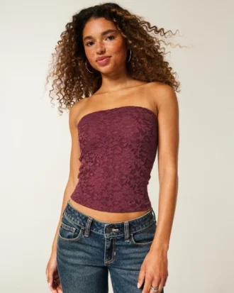Top tubular com renda em toda a peça