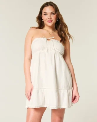 Vestido babydoll sem alças bordado
