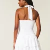 Vestido com saia-calça com smock duplo e alças