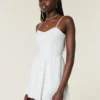 Vestido com saia-calça em mistura de linho com costas abertas