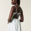 Vestido com saia-calça em mistura de linho com costas abertas