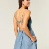 Vestido com saia-calça em mistura de linho com costas abertas