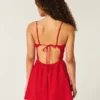 Vestido com saia-calça em mistura de linho com costas abertas