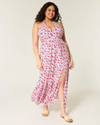 Vestido longo com decote halter