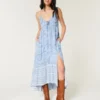 Vestido maxi assimétrico com decote halter