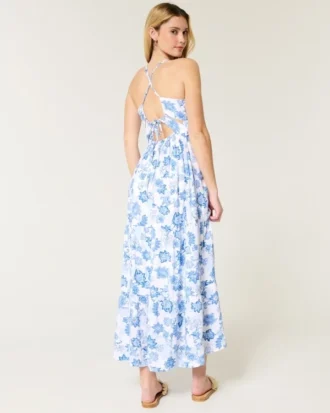 Vestido maxi com costas abertas