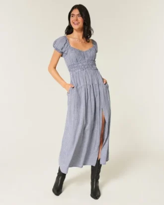 Vestido maxi de manga curta com costas abertas