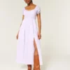 Vestido maxi de manga curta com costas abertas