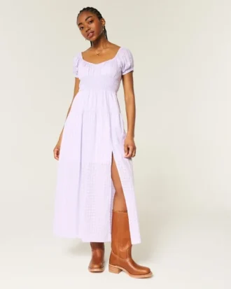 Vestido maxi de manga curta com costas abertas