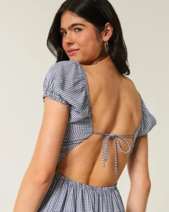 Vestido maxi de manga curta com costas abertas