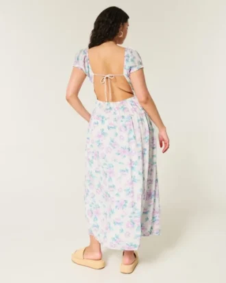 Vestido maxi de manga curta com costas abertas