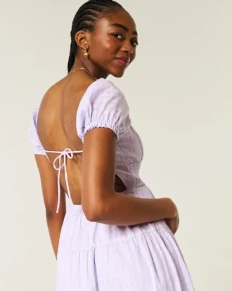Vestido maxi de manga curta com costas abertas