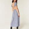 Vestido maxi de manga curta com costas abertas Vestido maxi de manga curta com costas abertas