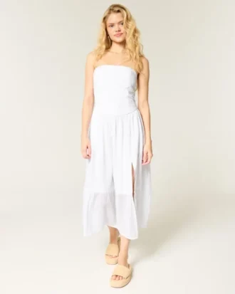 Vestido maxi sem alças bordado