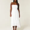 Vestido maxi sem alças com smock