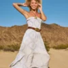 Vestido maxi sem alças com smock