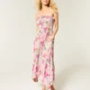 Vestido maxi sem alças com smock