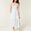 Vestido maxi sem alças com smock