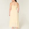 Vestido maxi sem alças com smock