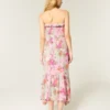 Vestido maxi sem alças com smock