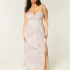 Vestido maxi sem alças com torção no busto