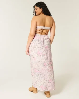 Vestido maxi sem alças com torção no busto