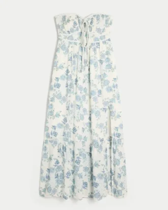 Vestido maxi sem alças com tranças