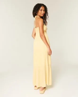 Vestido maxi sem alças com tranças