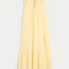 Vestido maxi sem alças com tranças