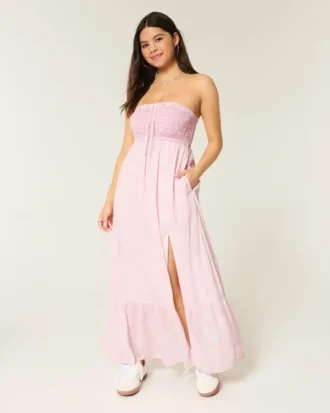 Vestido maxi sem alças estilo croché