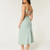Vestido midi com costas abertas em mistura de linho