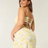 Vestido midi com costas abertas em mistura de linho