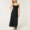 Vestido midi com costas abertas em mistura de linho