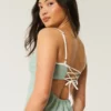 Vestido midi com costas abertas em mistura de linho