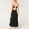 Vestido midi com costas abertas em mistura de linho