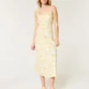 Vestido midi com costas abertas em mistura de linho