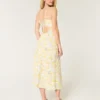 Vestido midi com costas abertas em mistura de linho